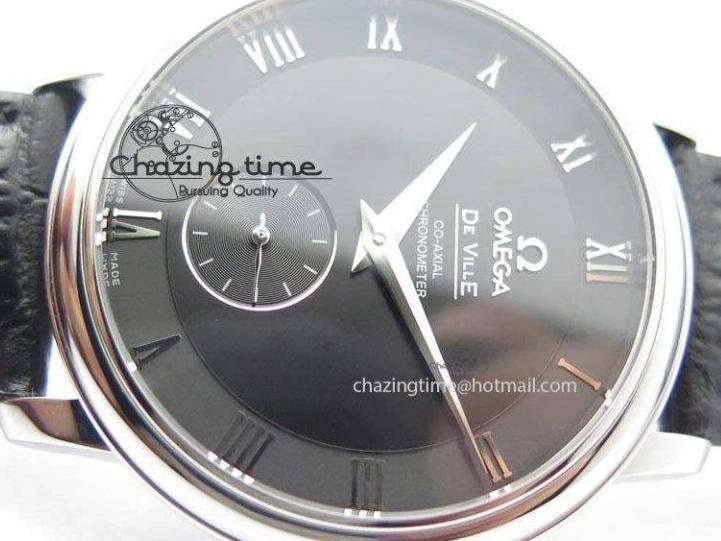 0212 De Ville MK 1:1 Best Edition SS Black Dial On Black Leather Asian Seagull T1701 (Sec@6) Unisex 8243